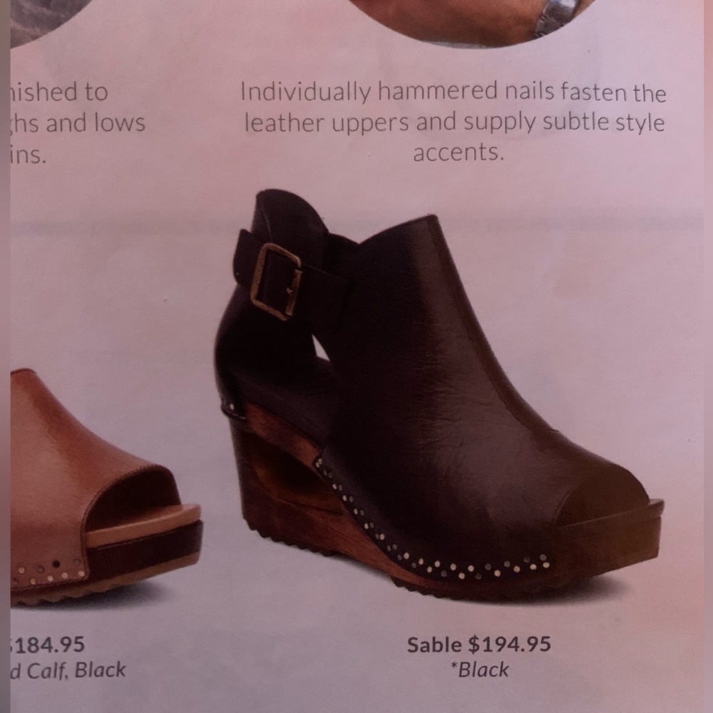 Dansko Black Leather Open-Back Wedge Clog with Buckle Santos Collection